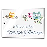 Edles Türschild mit Namen für die Haustür | Namensschild Briefkasten-Schild selbstklebend oder mit Bohrlöcher Klingelschild mit kratzfestem UV Druck | Größe ab 8x5 cm bunte Tü