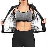Bafully Sauna Effekt Anzug Lange Ärmel Taille Waist Trainer Fitness Shirt Top Abnehmen Training Korsett Schwitzjacke Body Shaper für Sport Workout (Schwarz, L)