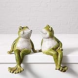 Home Collection Garten Deko Kantenhocker Frosch 2er Set 24x14cm Sortiert Froschpärchen Liebespaar Kunstharz grü