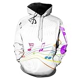 dfksd Unisex 3D Print Hoodie 3D Winter Casual Hoodie Sweatshirts Musiksymboldruck Pullover Unisex Warme Pullover Weiß L