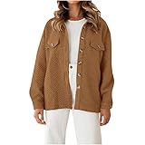 Vmiozizc Women's Sherpa Jacket Warm Faux Shearling Winter Coats Lapel Buttons Long Sleeve Cardigan Long Outerwear with Pockets-X-Large,Brow