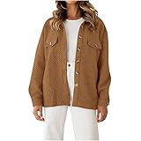 Vmiozizc Women's Sherpa Jacket Warm Faux Shearling Winter Coats Lapel Buttons Long Sleeve Cardigan Long Outerwear with Pockets-XX-Large,Brow