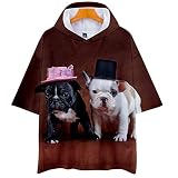 SHANYUR 3D T-Shirt Unisex Hd Gedrucktes Kurzarm Lässig Mit Print Kurzarm Top Persönlichkeit Loses Hip-Hop-Kurzarm-T-Shirt mit Kapuze FranzöSische Bulldogge XXS-4XL