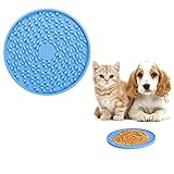 Uktunu Hunde-Leckmatte Futter-Schleckmatte Leck-Pad Slow Feeder mit Starkem Saugnapf Natürlich zum Hunde Katzen Baden Ablenkungsspielzeug Ungiftig Geruchslos Silikon ø15cm (Blau 1 Stück)