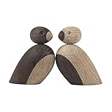 Kay Bojesen Spatzenpaar aus Holz, Holzfigur Dekoration, dänische Vogel-Paar Deko, Natur, klein, 3.5