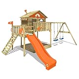 WICKEY Spielturm Klettergerüst Smart Coast mit Schaukel & oranger Rutsche, Stelzenhaus mit Sandkasten, Kletterleiter & Spiel-Zubehö