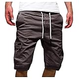 Raopuzi Herren Vintage Cargo Shorts Kurze Hose Baumwolle Shorts Sommer Cargo Kurze Hosen Herren Einfarbig Jeans Bermuda Shorts Outdoor Taschen Gerade Tooling Shorts (Grau, XXL)