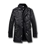 A1-Brave Lederjacke Herren, Britischer Stil Motorrad Schwarze Jacke Männer Mitte Lange Windjacke Lederjacken Männliche Mäntel L-4XL. (Color : Schwarz, Size : 4XL)