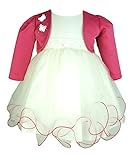 Baby Mädchen Elfenbein Glitzernd Taufe Brautkleid mit Fuchsia Schmetterlingen Satin Bolero Jacke by Frazer und James Jahr 0-3 M