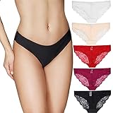 Talanes Damen Bikini Spitze Unterwäsche Sexy Damen Low Rise Spitze Höschen Frech Cute Hipster Panty Slips 5er Pack Schwarz/Weiß/Haut/Weinrot/R