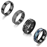 VELESAY 4 Stücke Drehbarer Edelstahl Ringe für Herren Damen Vintage Breit Schwarz Ringe Drachen Keltische Ring Verlobung Freundschaftsring Ringe mit Kette Ringe Herren Schwarz M