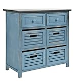 ts-ideen Landhaus Kommode Flur Bad Schrank Shabby Used Optik in blau schwarz mit 6 Schub