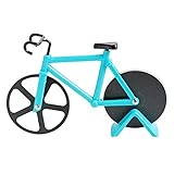 Fahrrad Pizzaschneider, Antihaftbeschichteter Edelstahl Pizzaroller mit Ständer (Himmelblau, 19cm * 12cm * 4 cm)