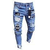 Jeans Männer Coole Schwarze Jeans Skinny Ripped Destroyed Stretch Slim Fit Hop Hop Hose Mit Löchern Für Männer Slim Hip-Hop Reißverschluss Jeans L B