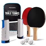PRO-SPIN Tischtennisschläger Set - Mit Tischtennisnetz Für Jeden Tisch, Tischtennis bälle 3-Sterne, Tasche/Hülle | 2er-Set | Ausziehbares Mobiles Tischtennis Netz | Tolles Geschenk & Sp