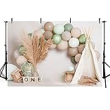 MEHOFOND 2,1 x 1,5 m Boho Thema Junge 1. Geburtstag Fotografie Hintergrund Bohemian Style Zelt Ballon Kinder Party Banner Photobooth Studio Dekoration Neugeborenen Portrait Fotoshooting Hinterg