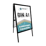 Displaylager - Kundenstopper Schwarz Alu-Line Gehrung A1 | Plakatständer DIN A1 Für 2 Plakate | Wetterfest mit entspigelten APET/Akryl Frontplatten | 32mm Alu Klapprahmen Profil |