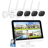 [Gegensprechfunktion] ANRAN Überwachungskamera Set mit Monitor 5MP WLAN Überwachungskamera mit Gegensprechfunktion 1920P HD Kamera für Außen/Innen, Nachtsicht Bewegungsmelder 1TB Festplatte eingeb