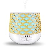 MIABOO Aroma Diffuser, 130ml Ultraschall Aromatherapie Luftbefeuchter mit 7 Farbwechselnden LED Lichter und Wasserlosem Auto-Off Diffusor für Schlafzimmer, Yoga, SPA ,Büro - Holzmaserung