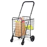 JJJJD Einkaufstrolley, faltbar, Doppel-Korb, ideal für den Supermarkt, Wäsche, Gepäck, Reisen mit drehbaren Rädern, Servierwagen (Farbe: Schwarz)