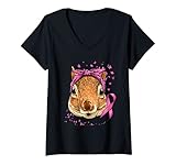 Damen Bewusstsein für Eichhörnchen, Brustkrebs-Bewusstsein mit rosa Schleife T-Shirt mit V
