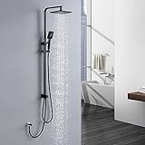 Lonheo Duschsystem Schwarz ohne Armatur mit Verstellbarer Duschstange Überkopfbrause und 3 Funktionen Handb