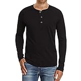 Chejarity Herren Klassisch Langarmshirt mit Knöpfen V-Ausschnitt T-Shirt Herbst Langärmliges Henley-Shirt Regular Fit Basic Einfarbige T-S