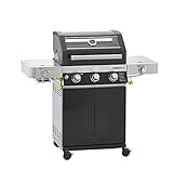 RÖSLE Gasgrill BBQ-Station VIDERO G3-S Schwarz, Grill mit 3 Edelstahlbrennern, extra Primezone und Seitenbrenner, klappbare Seitentische, VARIO+, pulverbeschichteter Stahl, Version 2021