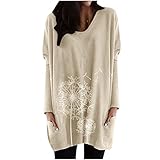 Komiseup Langarmshirt Damen Oberteile Löwenzahn Longshirt Casual Lose Pusteblume Drucken Pullover Blusen Tuniken Shirt Tops mit T