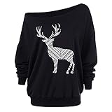 BOLANQ Weihnachts Kleider Damen, Frauen-Weihnachtslange Hülsen-Wapiti-Blusen-Sweatshirt-Pullover-beiläufige Oberseiten(XXXX-Large,Schwarz)