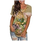 GOKOMO Ostern T Shirt Damen Happy Easter T Shirt 3D Hase Drucken Shirt für Damen Osterhase T-Shirt Ostertag Geschenke für Damen Sommer T Shirt Liebe Süßer Hase T-Shirt(M,1-Kaffee)