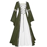 Frauen Retro Mittelalter Renaissance Cosplay Vintage Party Club Maxi-Kleid Mittelalterliches Kostüm Damen Lange ärmel Renaissance Trompetenärmel Maxikleid Karneval V