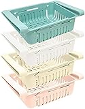 Satz mit 4 Kühlschrank Schubladen als Kühlschrank Organizer/Kunststoff Kühlschrank Aufbewahrungsbox/Ausziehbare Fridge Organizer (blau, weiß, rosa, beige)