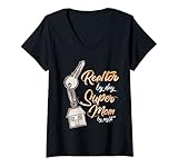 Damen Makler Immobilienmakler Super Mom Geschenk Frauen T-Shirt mit V