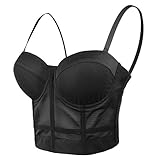 ELLACCI Damen Mesh Bustier Crop Top Push Up Korsett Tops BH Schwarz - Schwarz - Larg