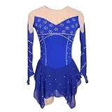 VGAGV Damen Eiskunstlauf Kleid Performance-Kostüm Mit Fingerpoint-Ärmeln Rollschuh-Tanz-Outfit Wettkampfbekleidung Für Mädchen Ballett-Tanz-Gymnastik-Trikot Maßgeschneiderte Skating-Röcke,Blau,M