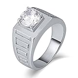 Beydodo Edelstahl Herren Ring Personalisiert mit Stein, Silber Ring Gothic Freundschaftsring Vintage Solitärring mit Zirkonia Größe 67 (21.3)