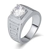 Beydodo Edelstahl Herren Ring Personalisiert mit Stein, Silber Ring Gothic Freundschaftsring Vintage Solitärring mit Zirkonia Größe 67 (21.3)