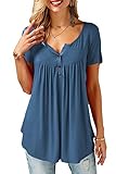Bequemer Laden Damen T-Shirt Sommer Top Knopfleiste Bluse Einfarbig Kurzarm T-Shirt Casual Bluse Tunika Tops, L, B