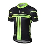 INBIKE Kurzarm Radtrikot Herren Damen Fahrradtrikot Shirts Jersey Elastische Atmungsaktive Schnell Trocknen Stoff Funktionsshirt für Radsport Outdoor Sport (Schwarz&Grün S)