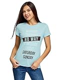oodji Ultra Damen Baumwoll-T-Shirt mit Druck, Blau, DE 44 / EU 46 / XXL