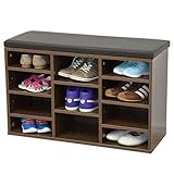 ALBATROS Schuhschrank mit Sitzkissen Vincent (M) - Nussbaum - Neues Modell mit 11 Fächern und Klicksystem! 80 x 48 x 30cm (BxHxT)