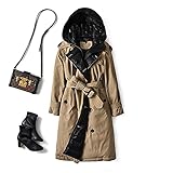 HFGR,Female Mantel,Daunen Trenchcoat Winter Weiße Ente Daunenjacke Frauen Mit Kapuze Lange Dicke Warme Jacken Puffer Feder Weiblich,Khaki,L