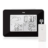 Wetterstation Funk mit Außensensor Digitale LCD Thermomter Hygrometer für Innen und Außen, Wettervorhersage, DCF-Zeitfunkfunktion, Aktuelle Uhrzeit & Wecker, Hintergrundbeleuchtung (schwarz)