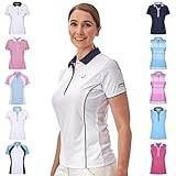 Under Par UPLTS1672 Damen-Poloshirt mit 5 Druckknöpfen, Stil 1672 – Weiß/Marineblau, 42