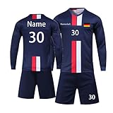 Benutzerdefiniert Fussball Trikot Kinder Set und Erwachsene Set Personifizieren Name Nummer Mannschaft Fussball Trikots Herren und Frauen (Langes Blau)