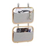 Relaxdays Hängeorganizer Bambus, Organizer mit 2 Aufbewahrungstaschen, für Tür & Wand, HBT: 60 x 40 x 1,5 cm, natur/g