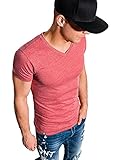 Ombre Herren T-Shirt Top Kurzarm Shirt V-Ausschnitt Einfarbig Casual Basic für Männer 100% Baumwolle 8 Farben S-XXL (L, Rot, l)