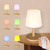 Kabellos Tischlampe 8 Farben RGB Nachttischlampe, Mit Dimmbares Farbwechsel per USB Aufladbar Für Wohn Schlafzimmer Balkon Fensterbank Treppen Leuchte Lampe (Holz)