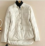 KuaiLe Store Damen Jacke - Irregular Pocket Lightweight Quilted Padded Thicken Down Jacket,Loose Without Cap Winter Warm Down Jacket, Suitable for New Year's Party, Outing,White,L